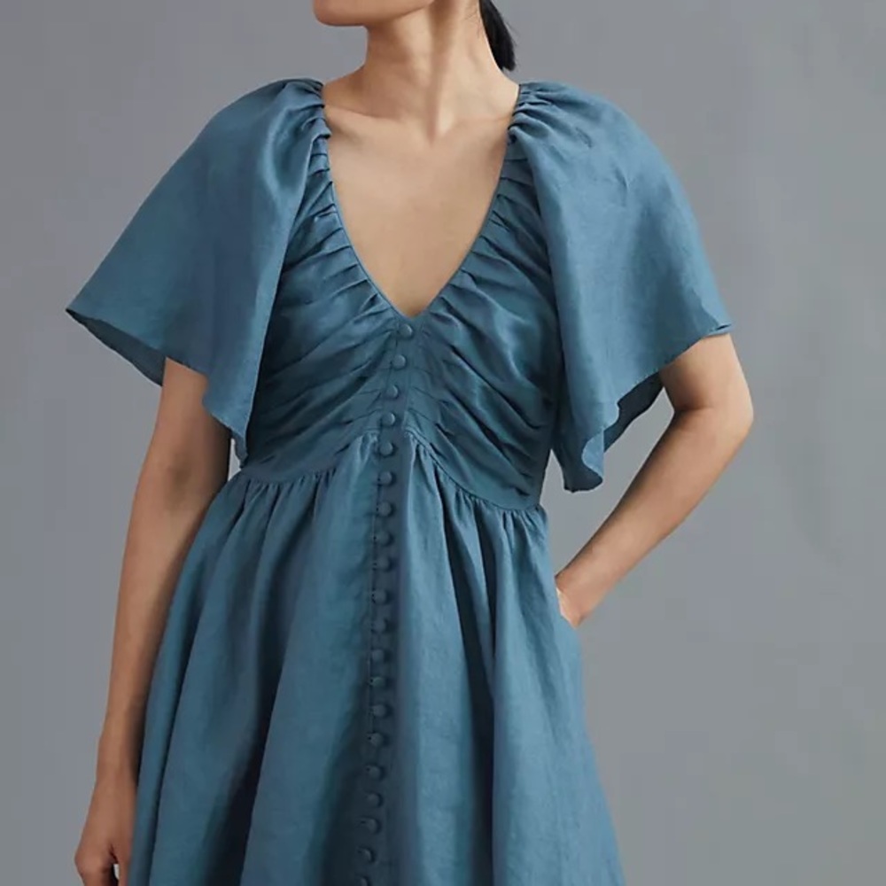 Joslin Studio Irma Linen Mini Dress in Ocean Blue